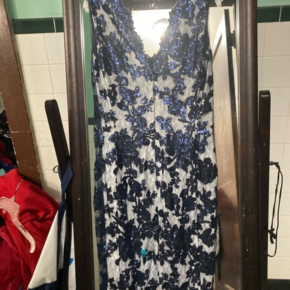 Tadashi Shoji dress lace sequins size 12 blue-gray women - Picture 6 of 7